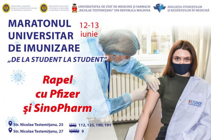 Universitatea de Medicină va efectua rapelul pentru persoanele vaccinate cu Pfizer și Sinopharm 