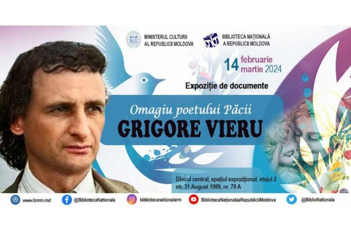 O expoziție dedicată poetului Grigore Vieru a fost deschisă la o bibliotecă din capitală