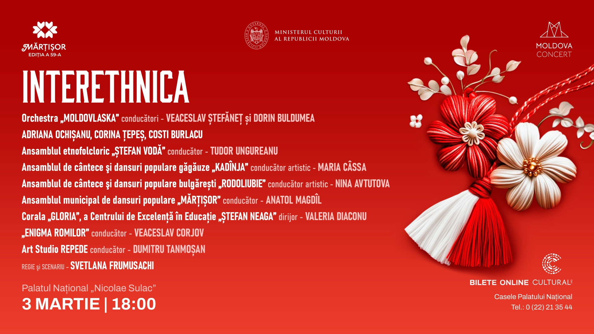 Agenda „Mărțișor 2025” // Spectacol etnofolcloric „INTERETHNICA”, dedicat tradițiilor și culturii etniilor, luni, la Palatul Național