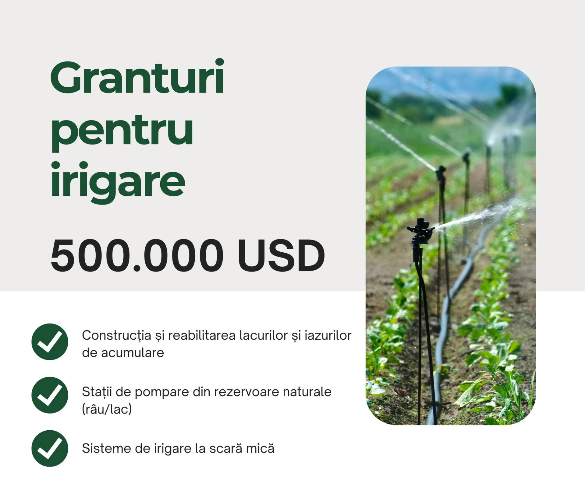 Fondul Internațional pentru Dezvoltarea Agriculturii acordă granturi de 500 mii de dolari pentru sisteme de irigare