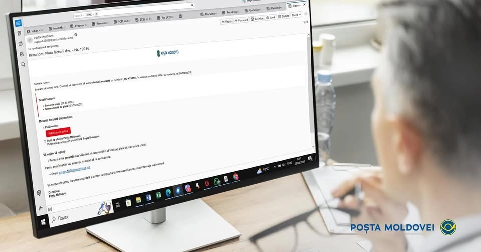 „Poşta Moldovei” atenţionează asupra unei noi tentative de escrocherie, cu utilizarea mesajelor de e-mail fals