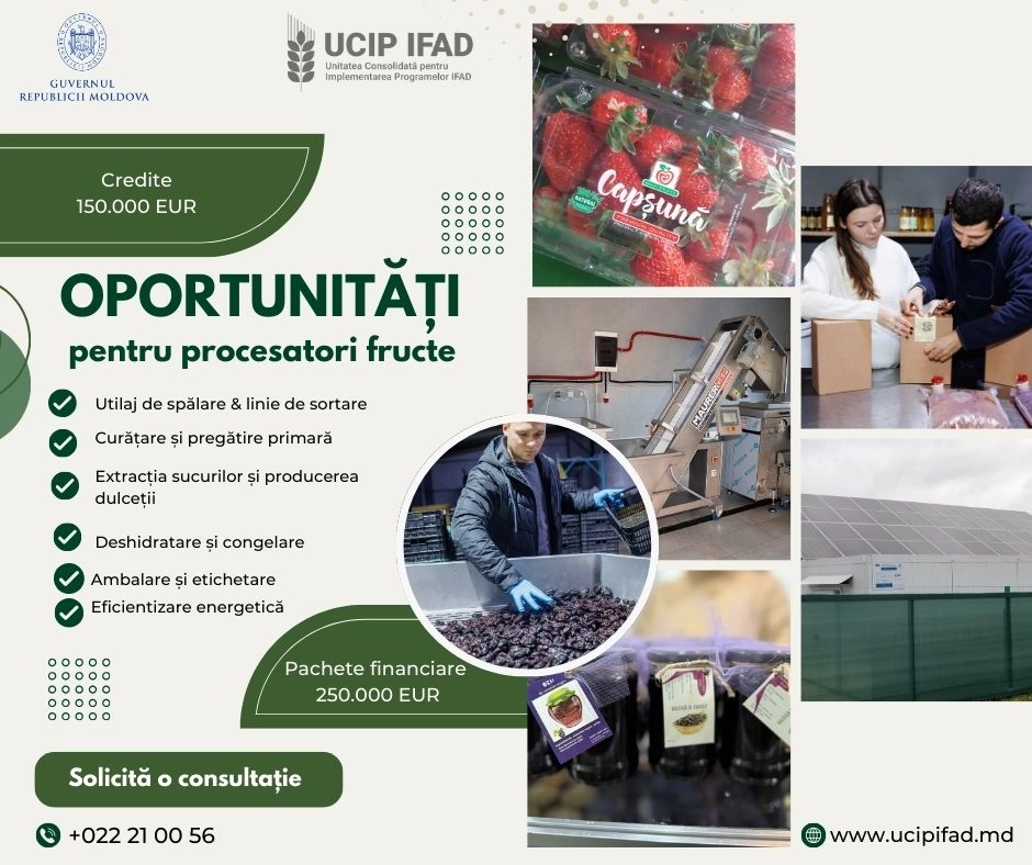 Fondul Internațional pentru Dezvoltarea Agriculturii va susţine financiar extinderea afacerilor de procesare a fructelor din R. Moldova