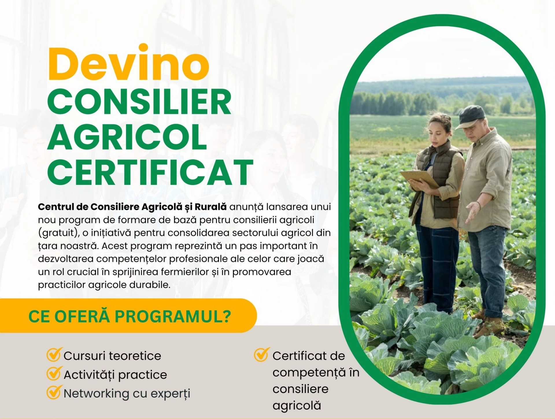 Un nou program de formare pentru consilierii agricoli: înscrieri deschise până la 30 septembrie