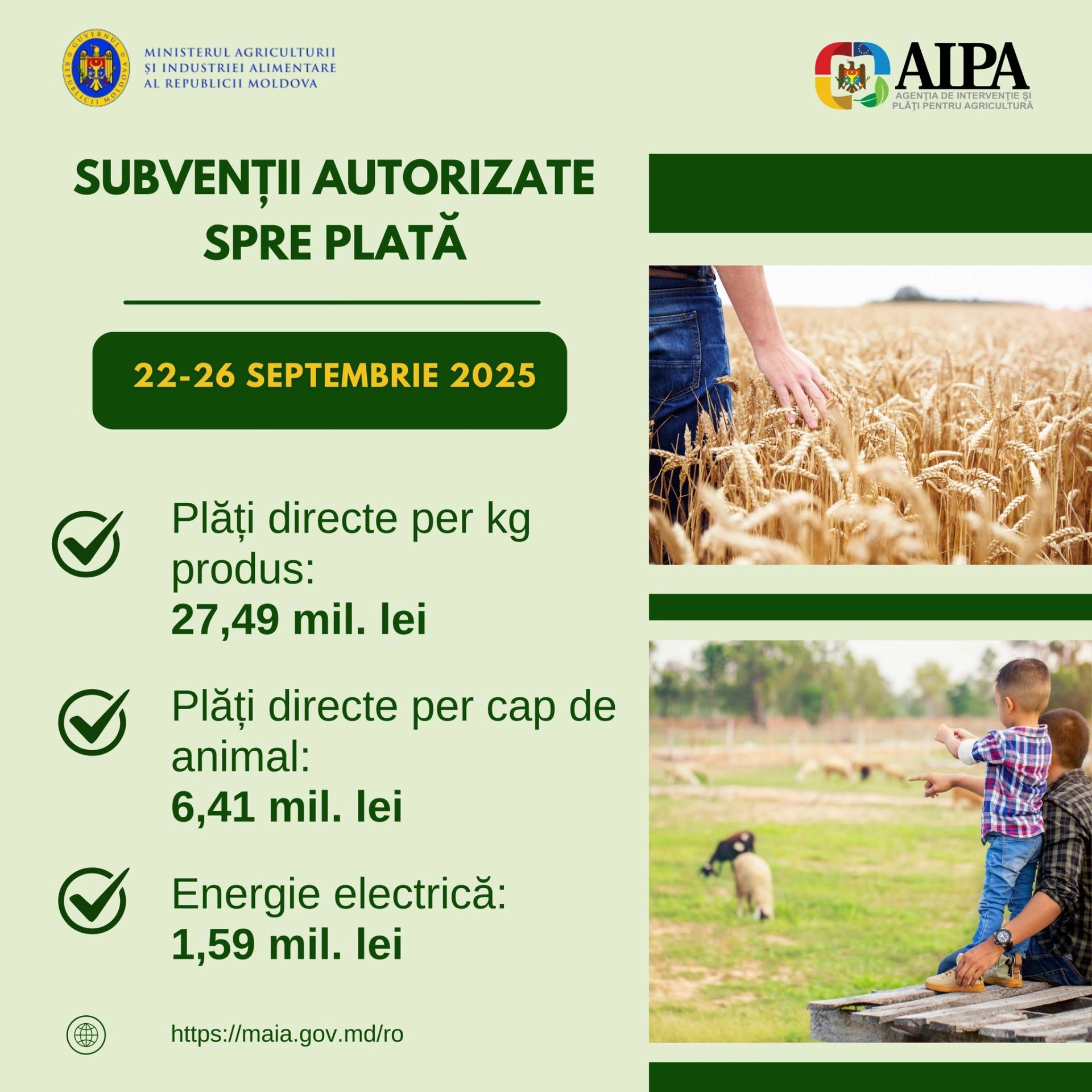 AIPA a autorizat săptămâna trecută plăți de peste 33 de milioane de lei pentru fermieri și mediul rural