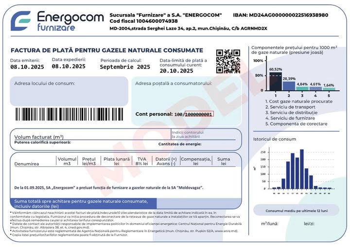 „Energocom” a anunțat când vor fi emise primele facturi pentru consumul de gaze