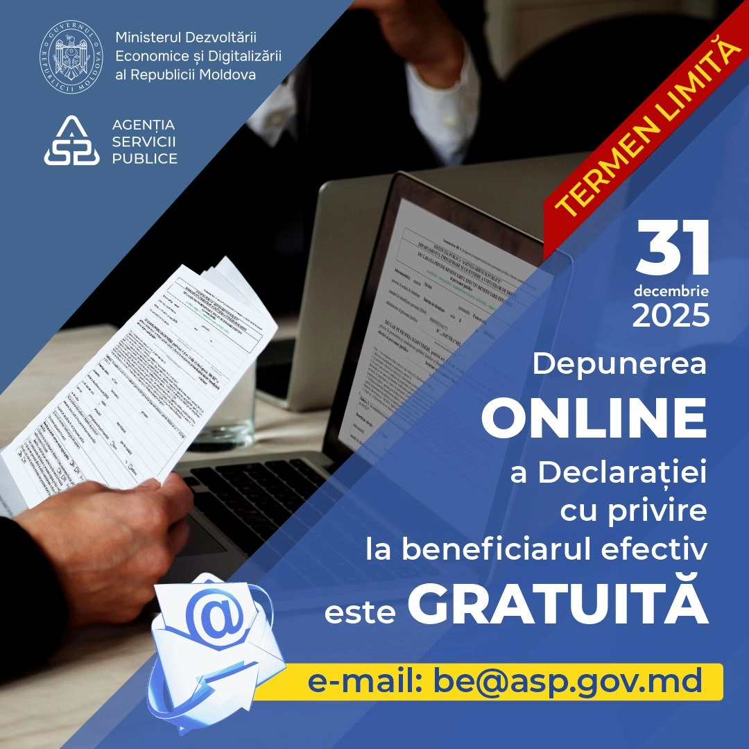 ASP atenționează că depunerea online a declarației privind beneficiarul efectiv este gratuită