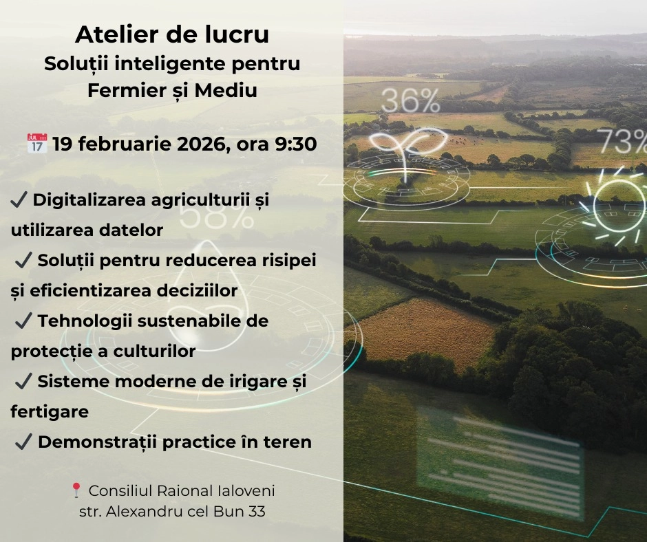 Fermierii, invitați la Ialoveni să descopere soluții inteligente pentru mediu la un atelier dedicat modernizării agriculturii