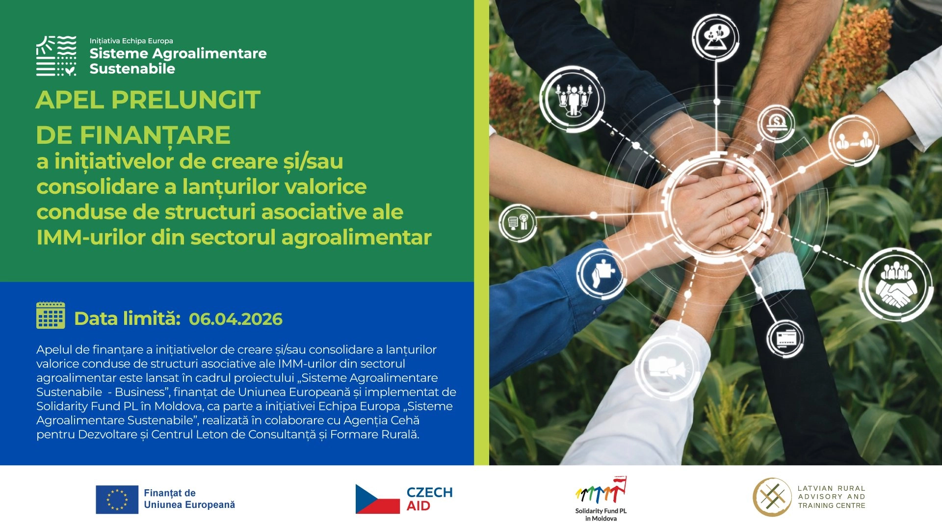 Termenul de aplicare pentru finanțarea lanțurilor valorice agroalimentare a fost extins până la 6 aprilie 2026