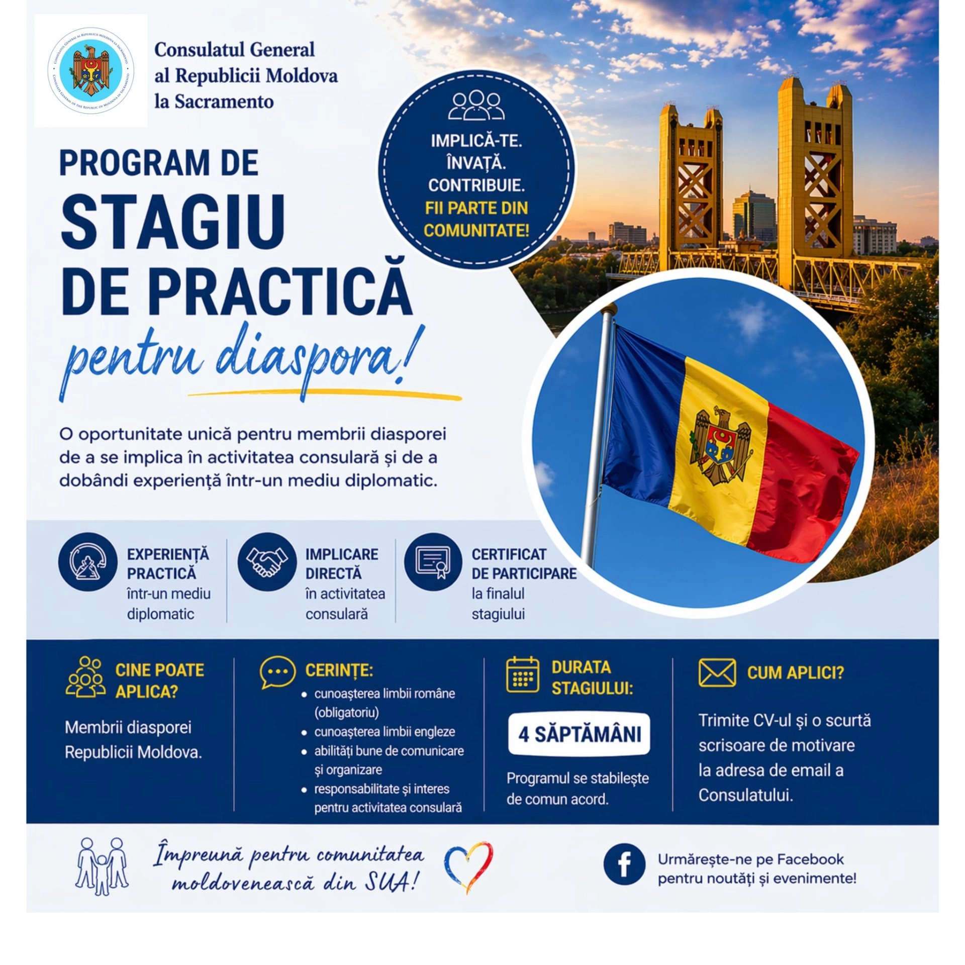 Consulatul General al Republicii Moldova la Sacramento lansează un program de stagii pentru diaspora
