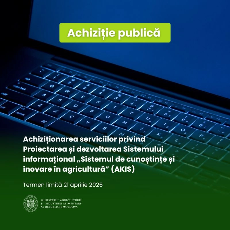 Ministerul Agriculturii lansează licitația de 1,45 milioane lei pentru dezvoltarea platformei digitale AKIS
