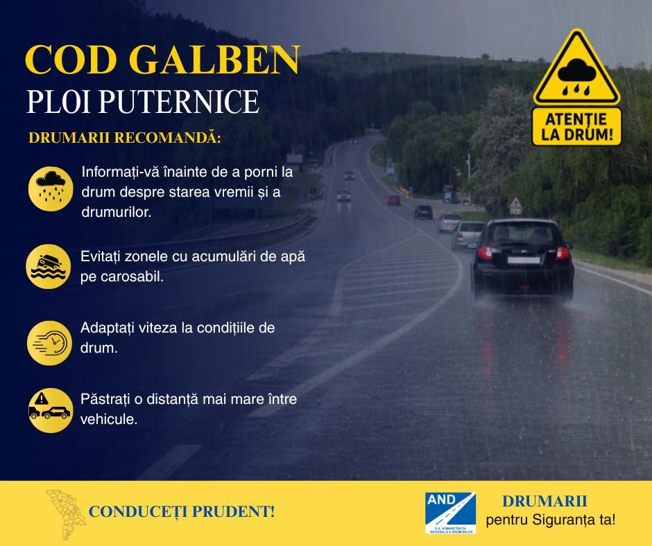 Drumarii avertizează șoferii să circule cu prudență din cauza ploilor puternice