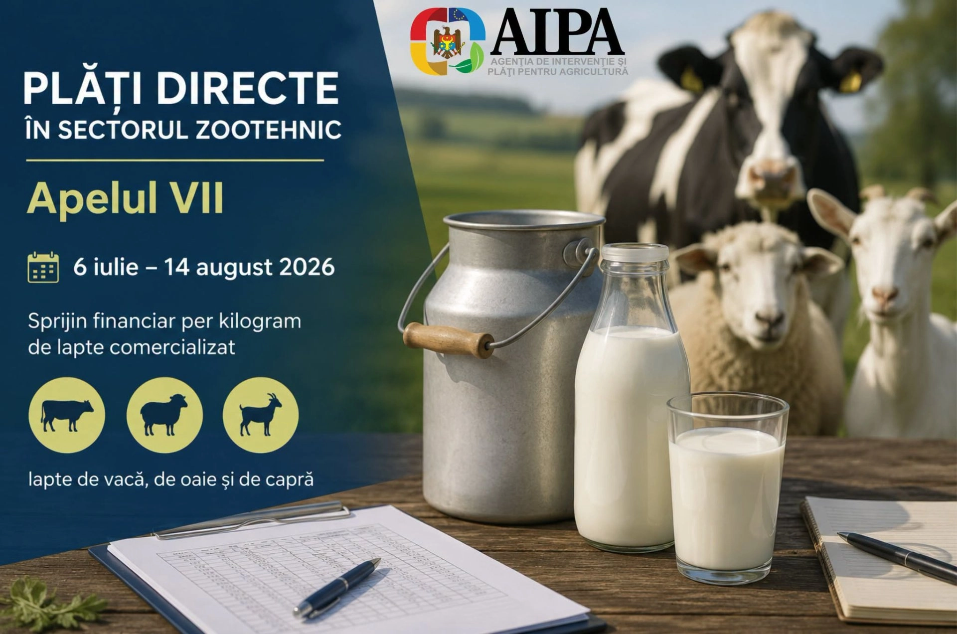Crescătorii de animale pot beneficia de sprijin financiar pentru producerea laptelui. AIPA lansează apelul de recepționare a cererilor