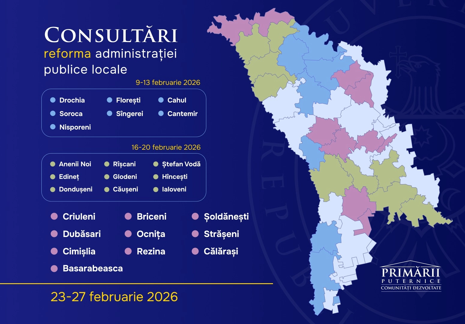 Reforma administrației publice locale a fost consultată deja în 26 de raioane ale Republicii Moldova