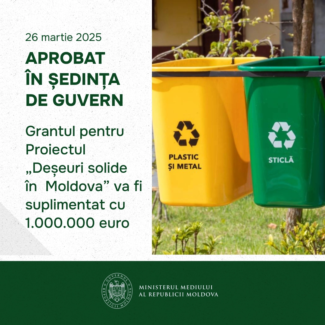 Acordul de grant pentru proiectul „Deșeuri solide în Republica Moldova” va fi suplimentat cu un milion de euro