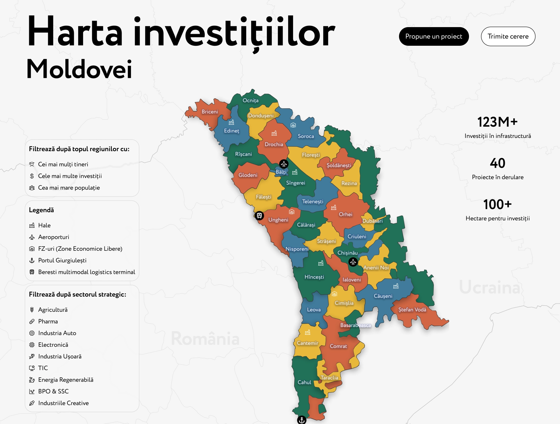 Republica Moldova a lansat Harta Interactivă a Investițiilor, care prezintă oportunitățile de dezvoltare a afacerilor în fiecare regiune a țării