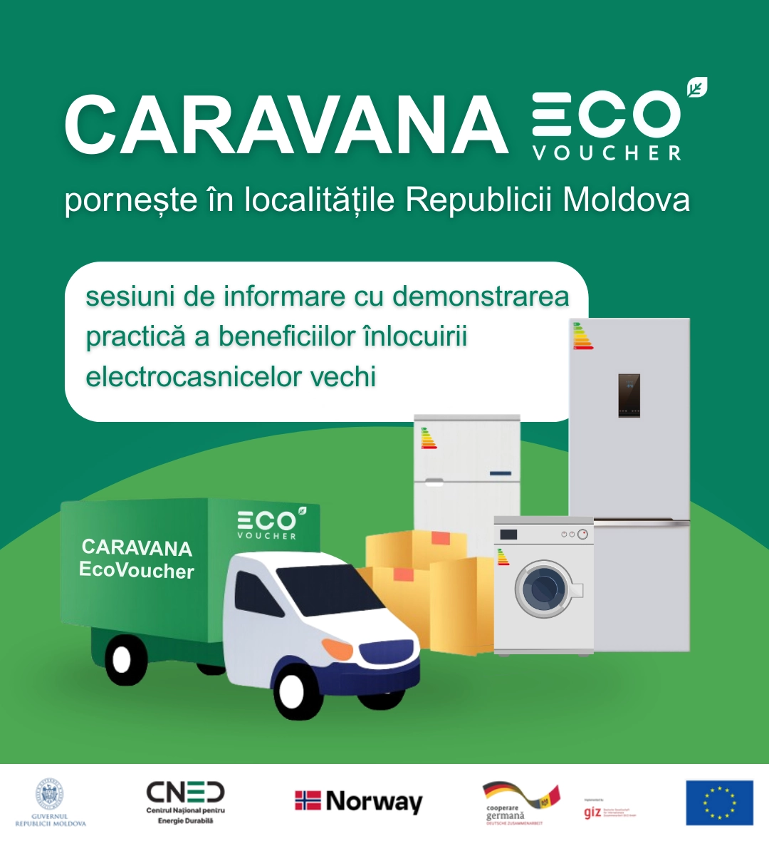 Caravana EcoVoucher ajunge în localitățile Republicii Moldova pentru a promova electrocasnicele eficiente energetic