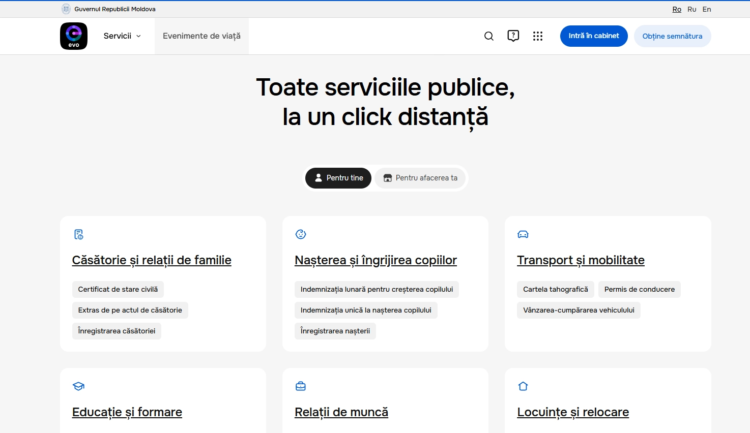 Sute de servicii publice destinate cetățenilor, antreprenorilor și diasporei, disponibile pe o singură platformă. Portalul EVO, lansat la Chișinău