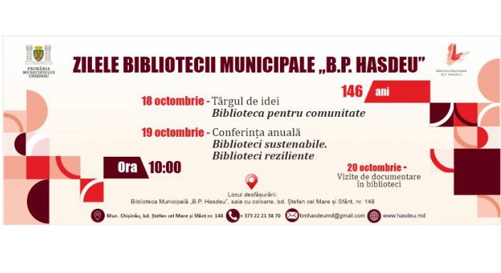 La Chișinău vor avea loc Zilele Bibliotecii Municipale ”B.P. Hasdeu”