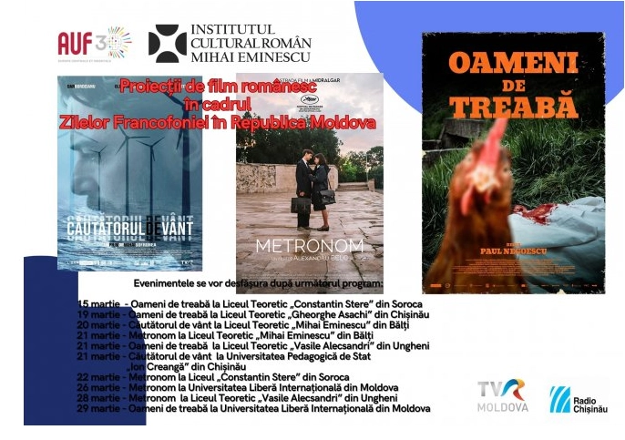 Mai multe proiecții de film vor fi organizate în cadrul Zilelor Francofoniei în R. Moldova